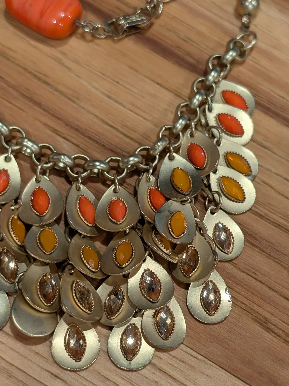 Coral Orange Beaded Art Glass  Necklace and Bracelet Set
